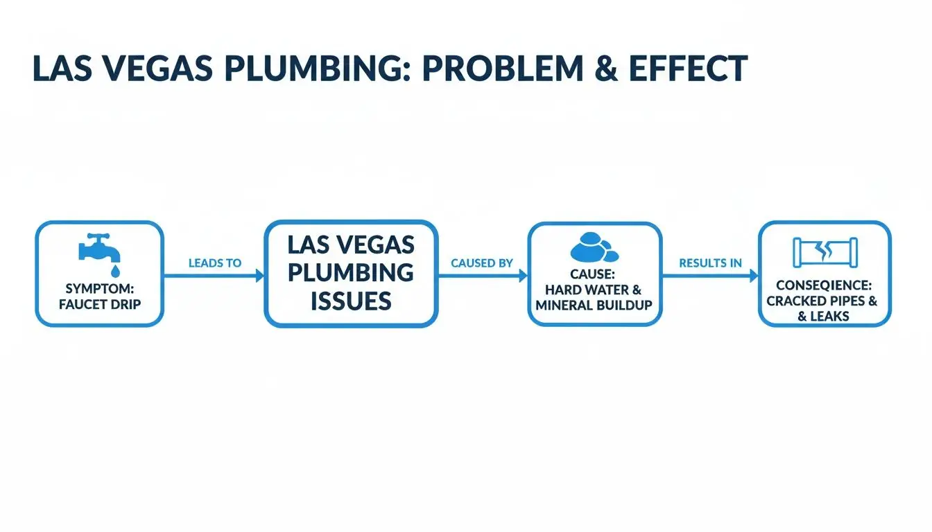 Flowchart illustrating Las Vegas plumbing problems, from faucet drips to cracked pipes due to hard water.