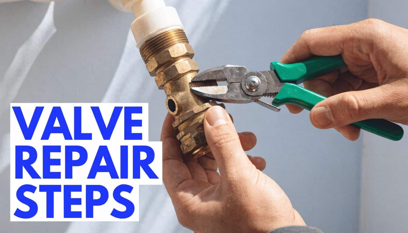 A close-up shot of a person using pliers to perform maintenance on a brass plumbing valve.