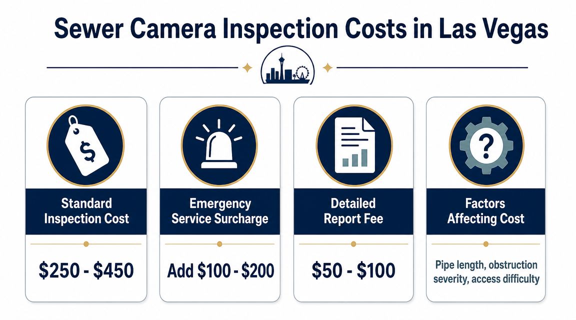 A chart showing the typical cost ranges for sewer camera inspections in Las Vegas, Nevada.