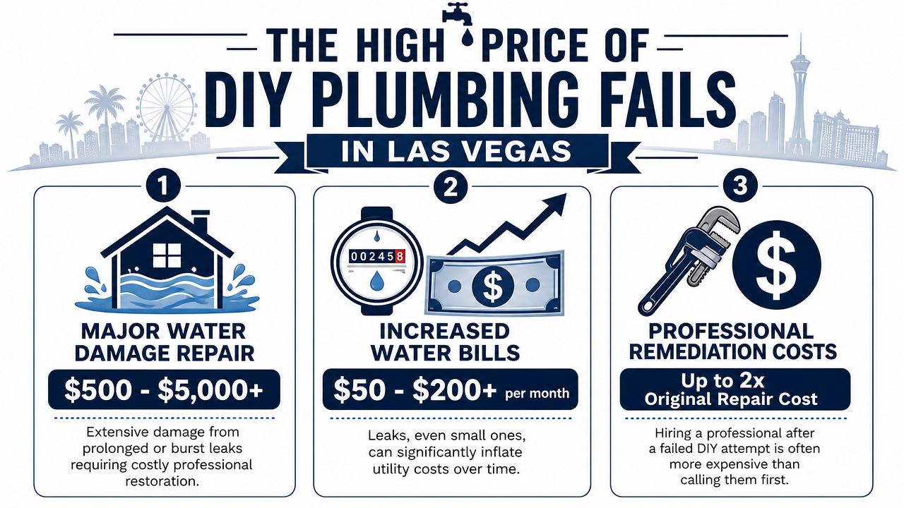 An infographic detailing the potential costs of failed DIY plumbing projects in Las Vegas, Nevada.